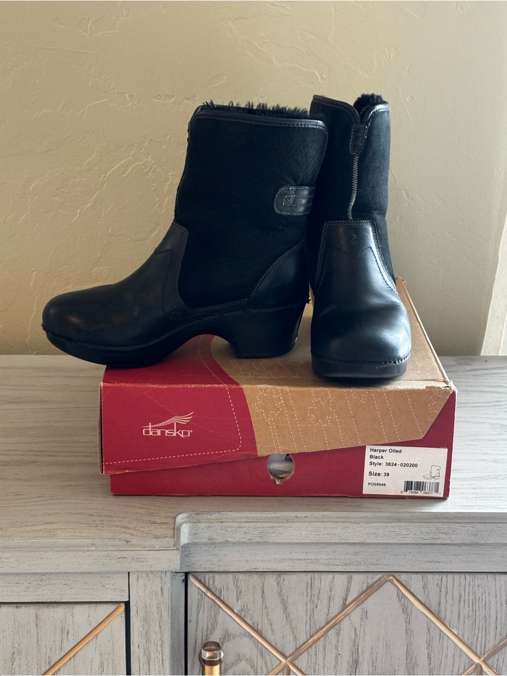 Dansko Black Leather & Suede Mid-Calf Heeled Boots